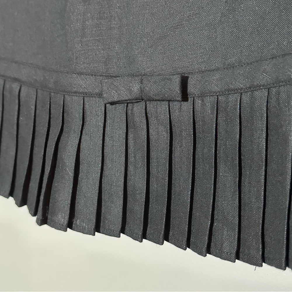 Larry Levine Linen Blend Pleated Hem Midi Skirt Black w/ Bow Accent Size 12 - Picture 3 of 9